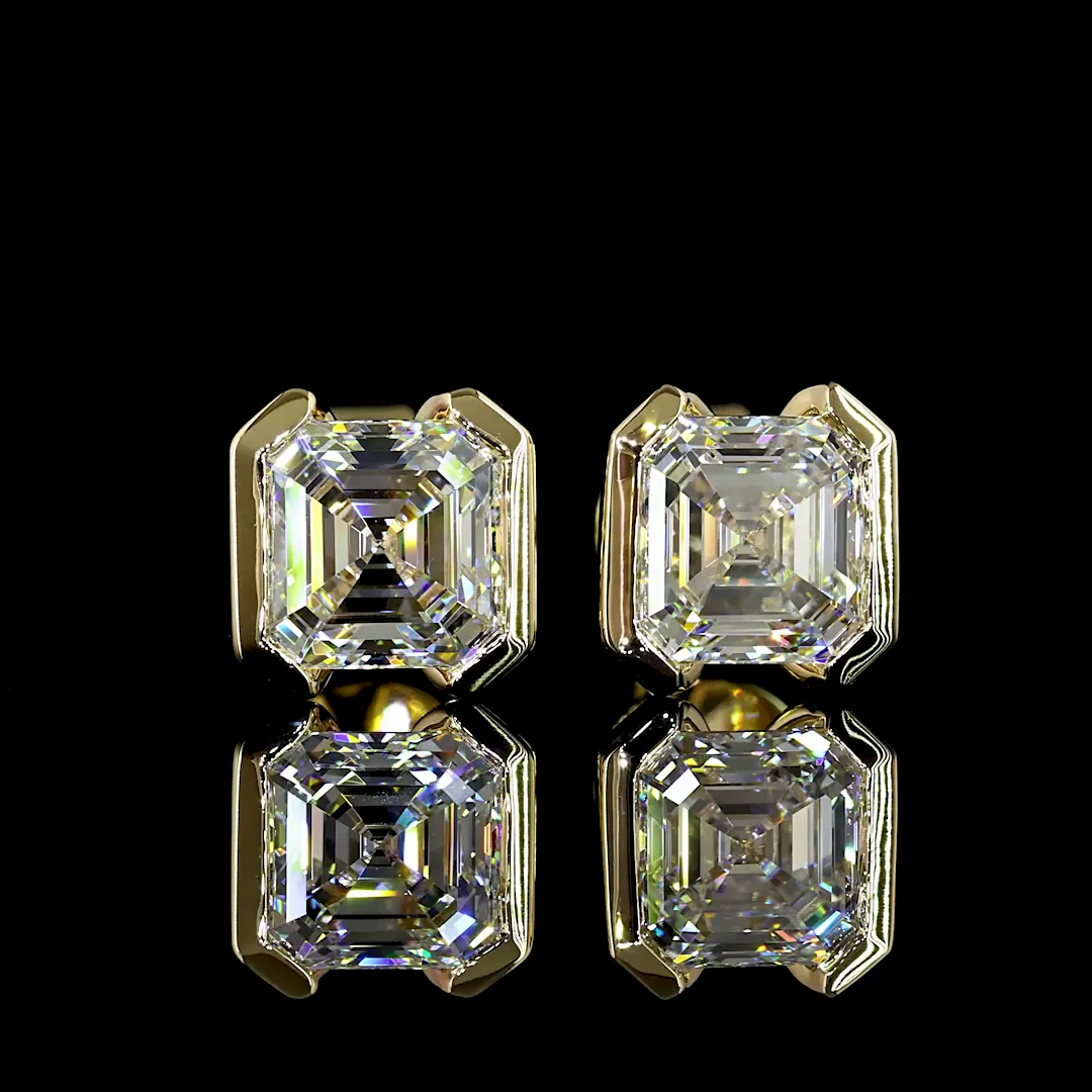 2.06 Cts 14k Yellow Gold Asscher Shape Studs Earring - Video