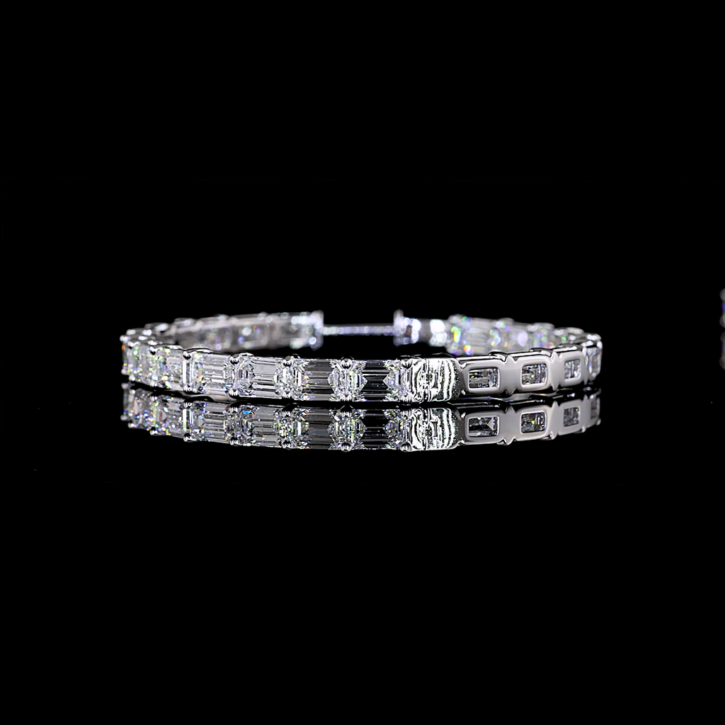 11.08 Cts 14k White Gold Emerald Shape Hoops Earring - Image 4