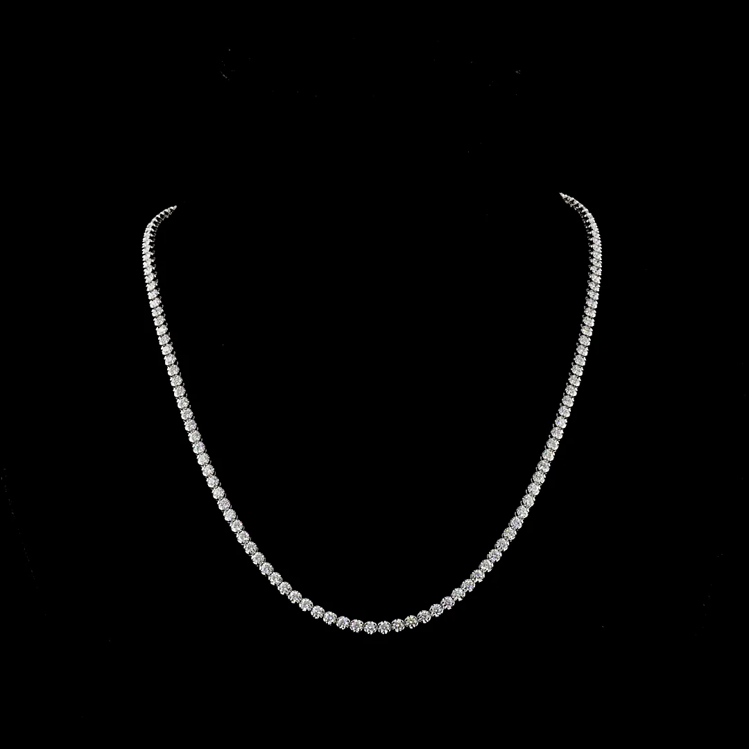 7.56 Cts 14k White Gold Round Shape Tennis Necklace - Video