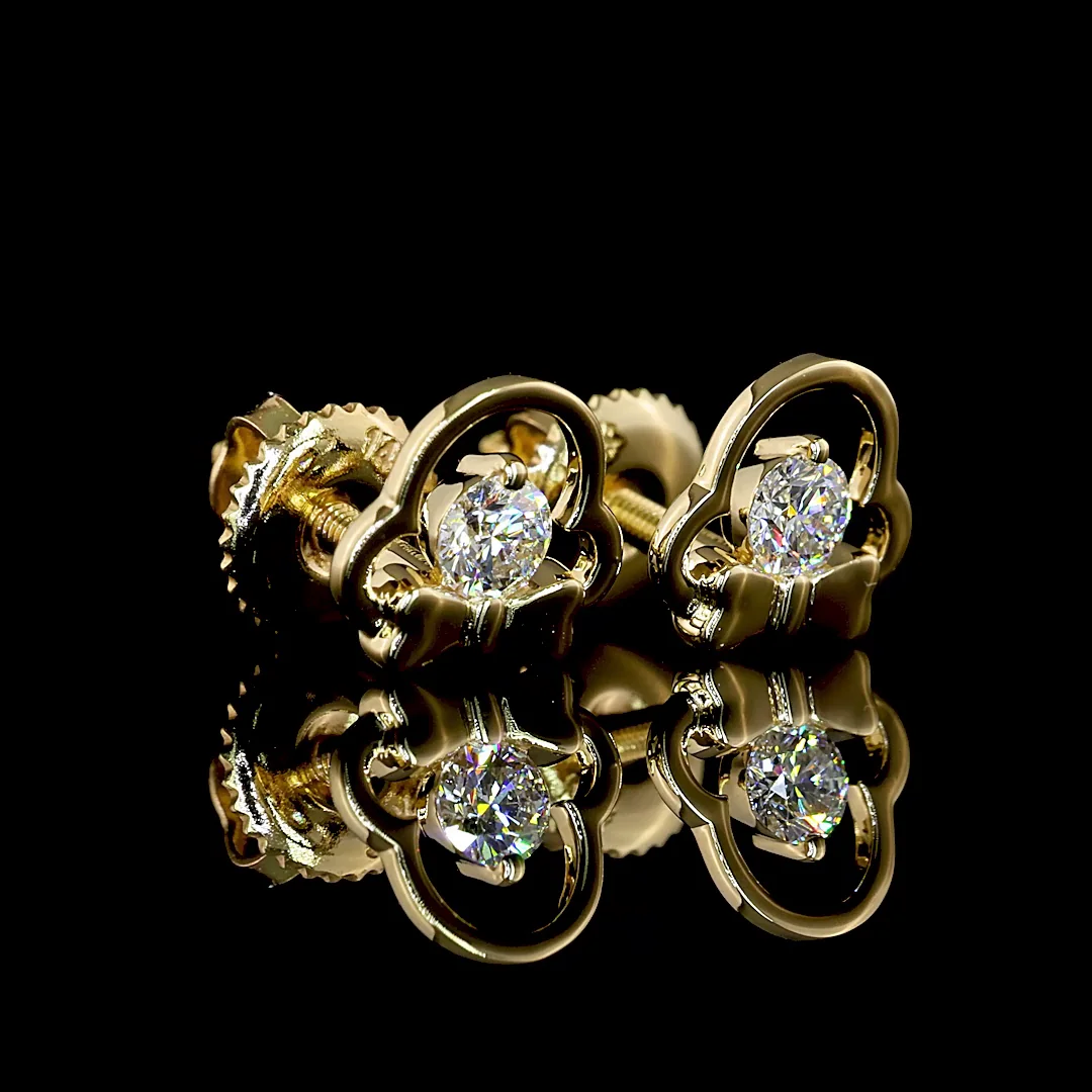 0.21 Cts 14k Yellow Gold Round Shape Studs Earring - Image 3