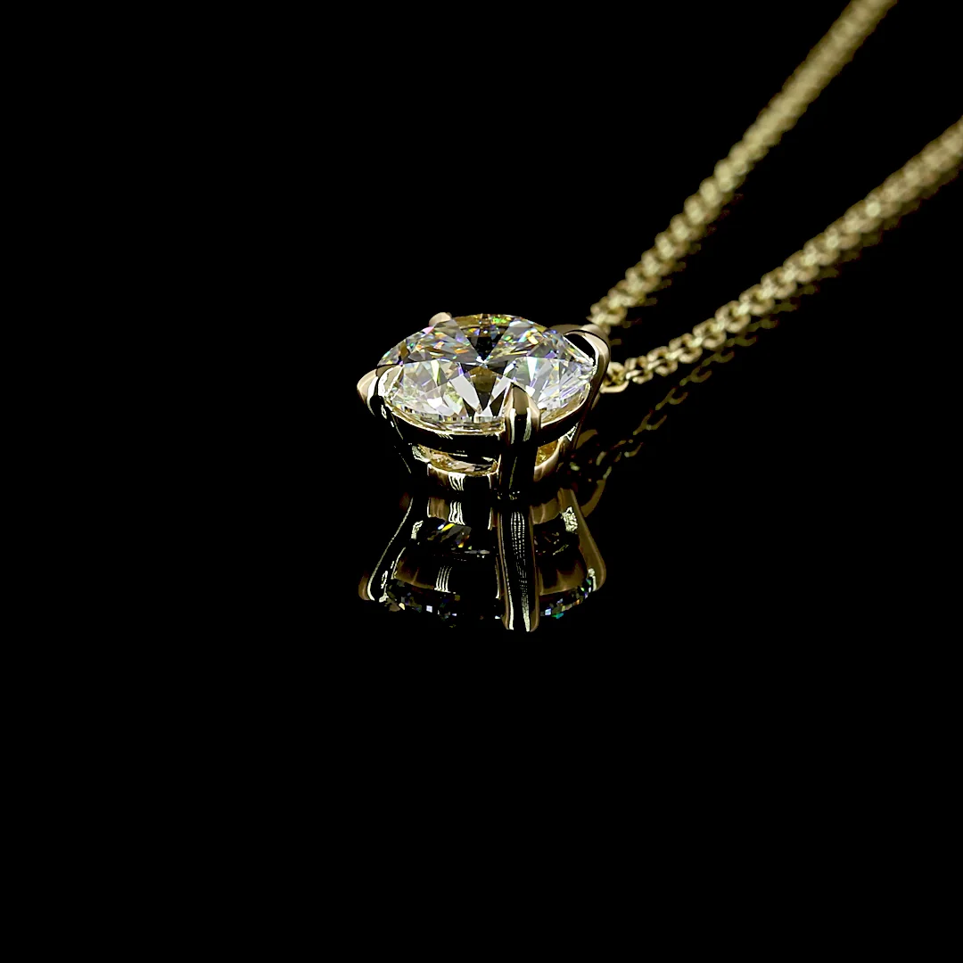 1.01 Cts 14k Yellow Gold Round Shape Solitaire Pendant - Image 4