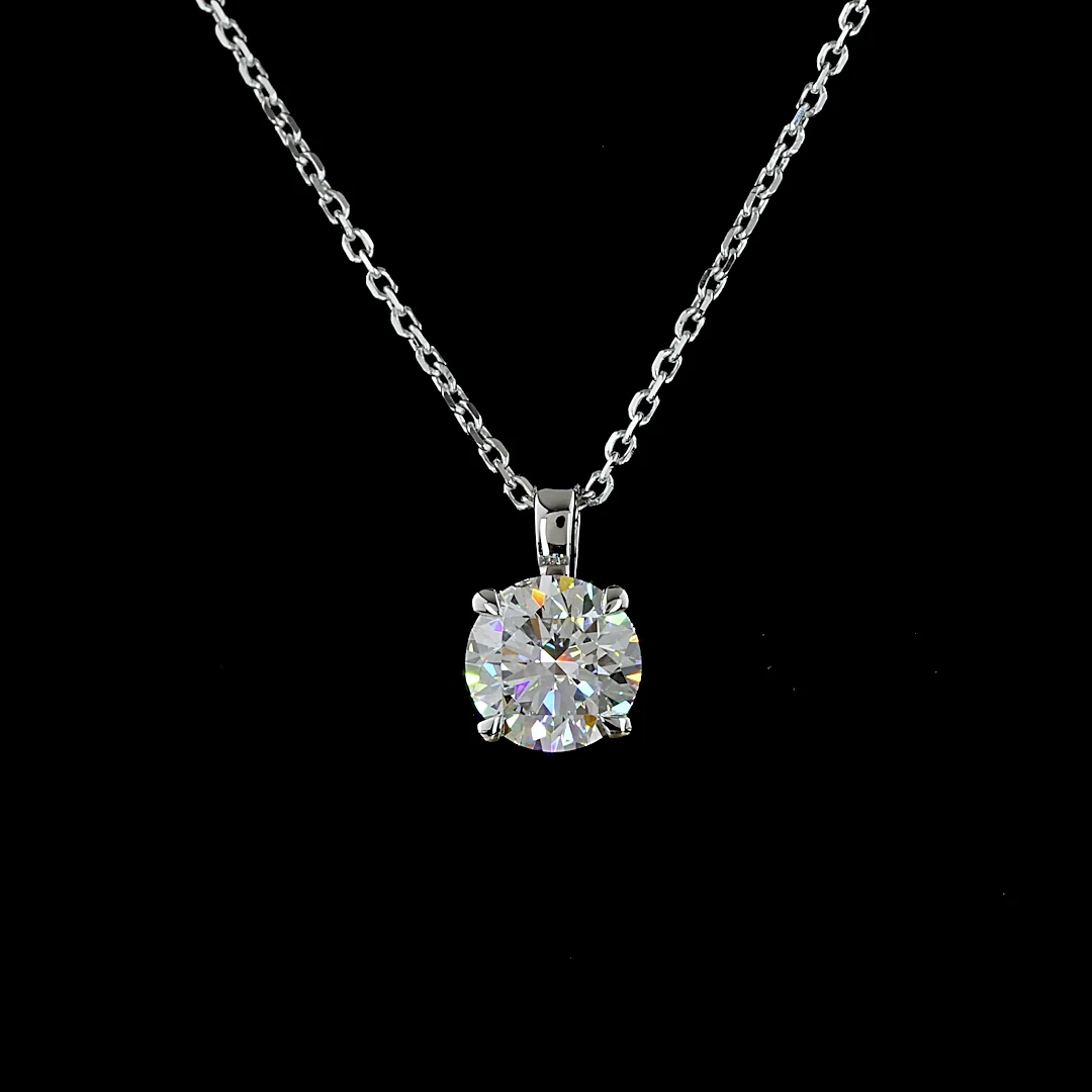1.02 Cts 14k White Gold Round Shape Solitaire Pendant - Image 3