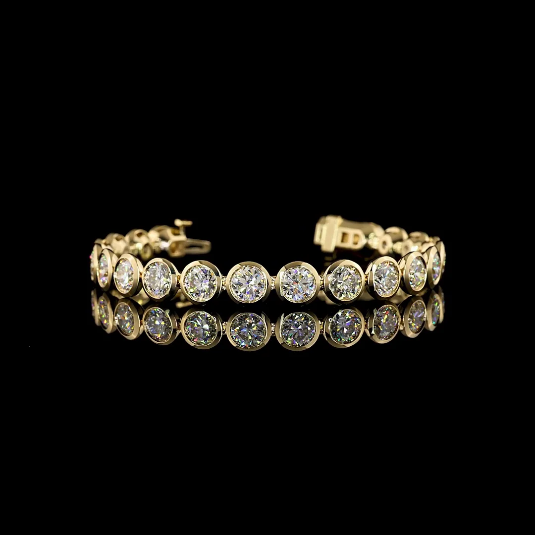 18.45 Cts 14k Yellow Gold Round Shape Tennis Bracelet - Video