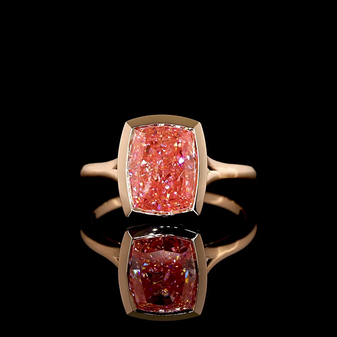 3.13 Cts 14k Rose Gold Cushion Shape Special Ring - Video