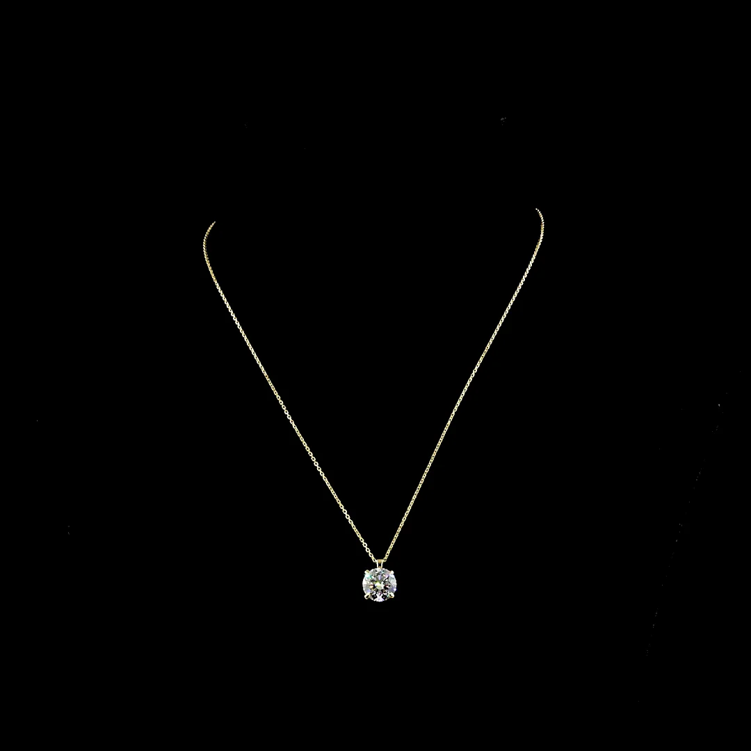 3.04 Cts 14k Yellow Gold Round Shape Solitaire Pendant - Video (1)