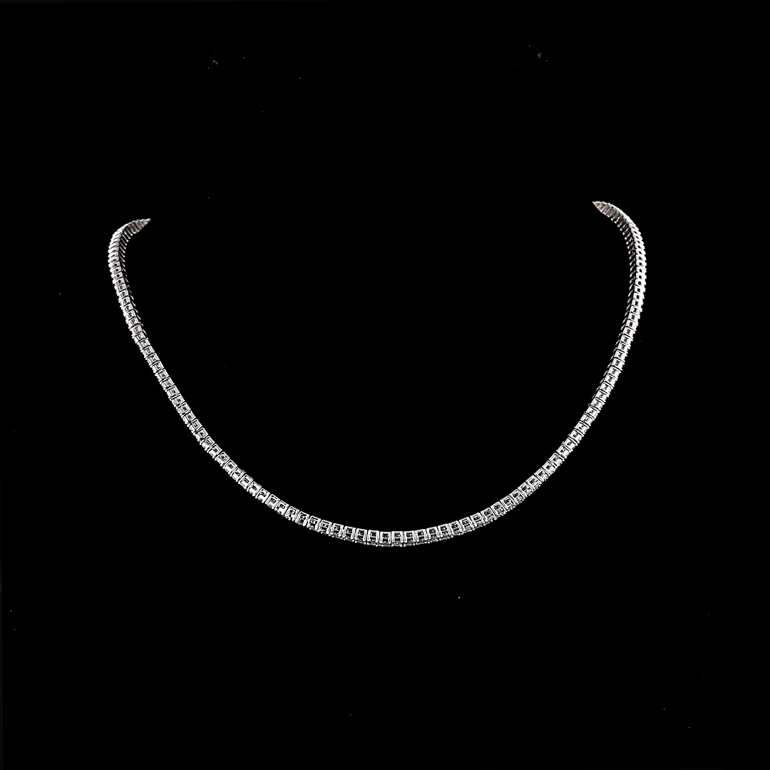 14.51 Cts 14k White Gold Emerald Shape Tennis Necklace - Video