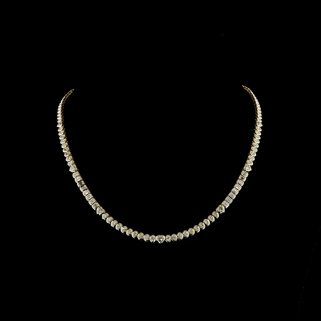 8 Cts 14k Yellow Gold Mix Shape Tennis Necklace - Video