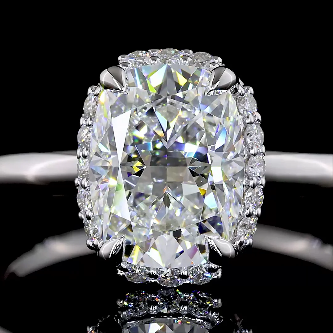 2.18 Cts 14k White Gold Cushion Brilliant Shape Hidden Halo Ring - Image 3