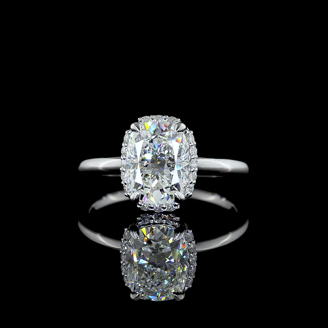 2.18 Cts 14k White Gold Cushion Brilliant Shape Hidden Halo Ring - Video