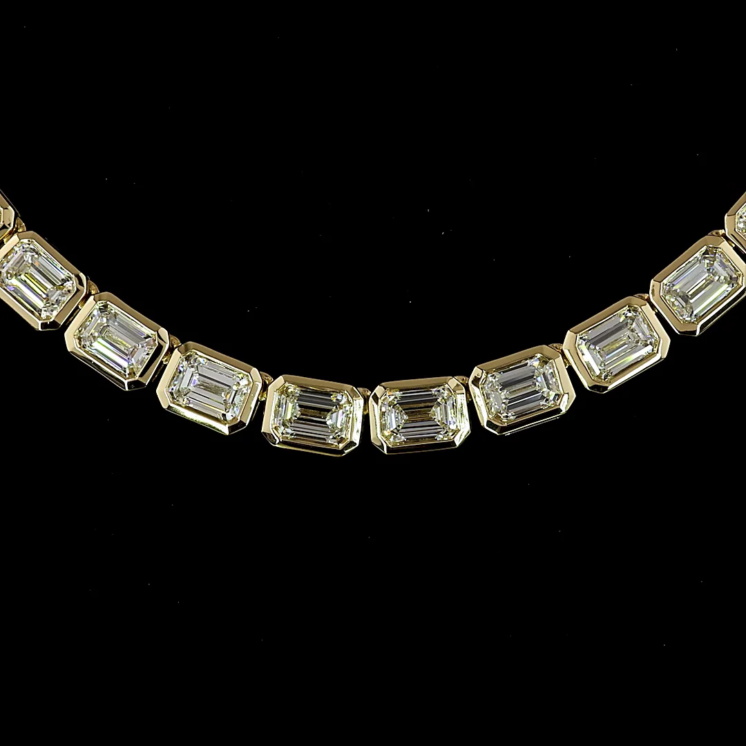 9.85 Cts 14k Yellow Gold Emerald Shape Tennis Necklace - Image 3