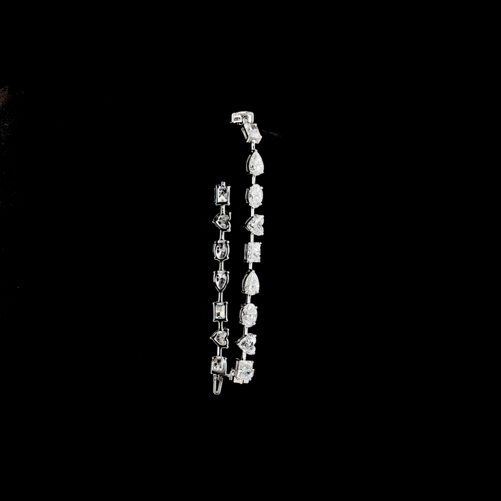 14.36 Cts 14k White Gold Mix Shape Station Bracelet - Image 3