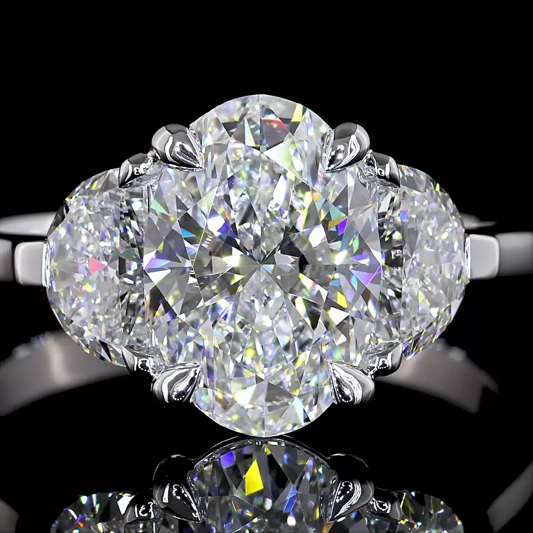 2.95 Cts 14k White Gold Oval Shape 3 Stones Ring - Image 3