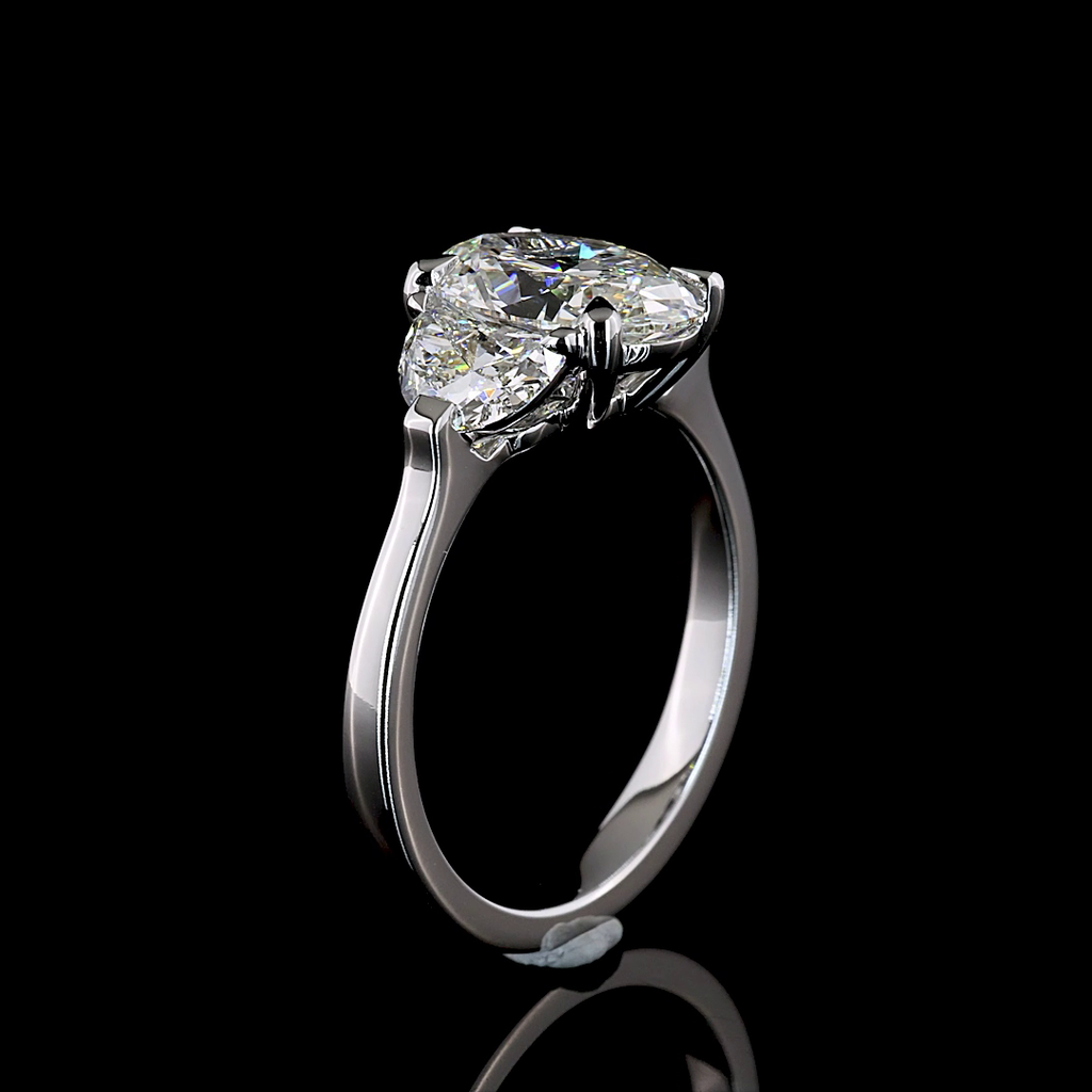 2.95 Cts 14k White Gold Oval Shape 3 Stones Ring - Image 4