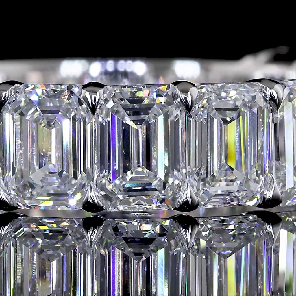 4.64 Cts 14k White Gold Emerald Shape 3/4 Band Eternity Band - Image 3