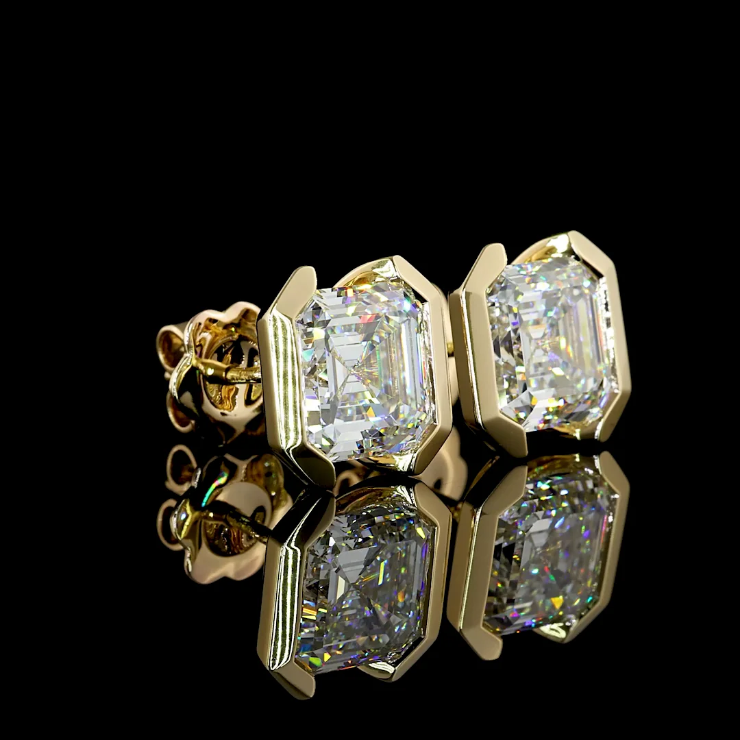 6.06 Cts 14k Yellow Gold Asscher Shape Studs Earring - Image 2