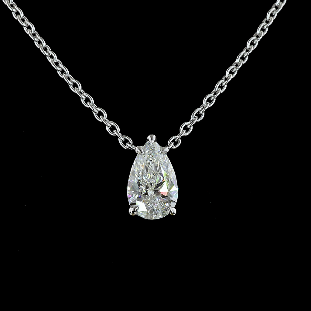 1.61 Cts 14k White Gold Pear Shape Solitaire Pendant - Image 3