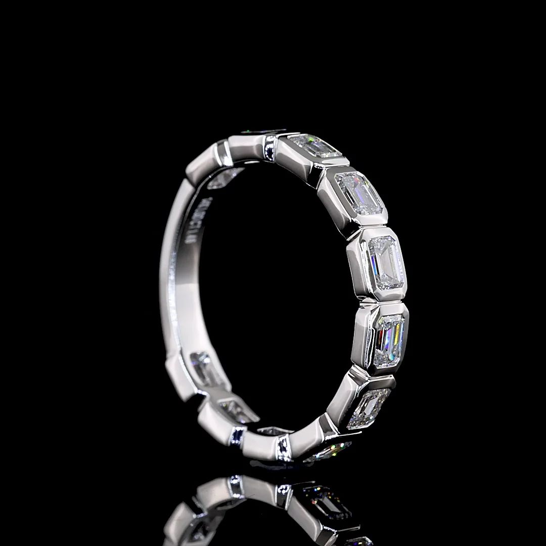 1.46 Cts 14k White Gold Emerald Shape 3/4 Band Eternity Band - Image 2