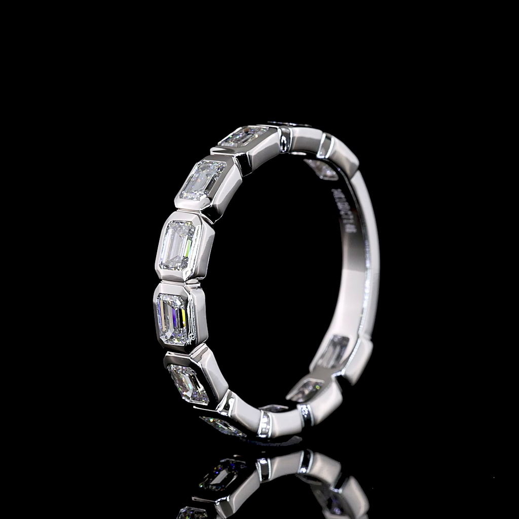 1.46 Cts 14k White Gold Emerald Shape 3/4 Band Eternity Band - Image 4