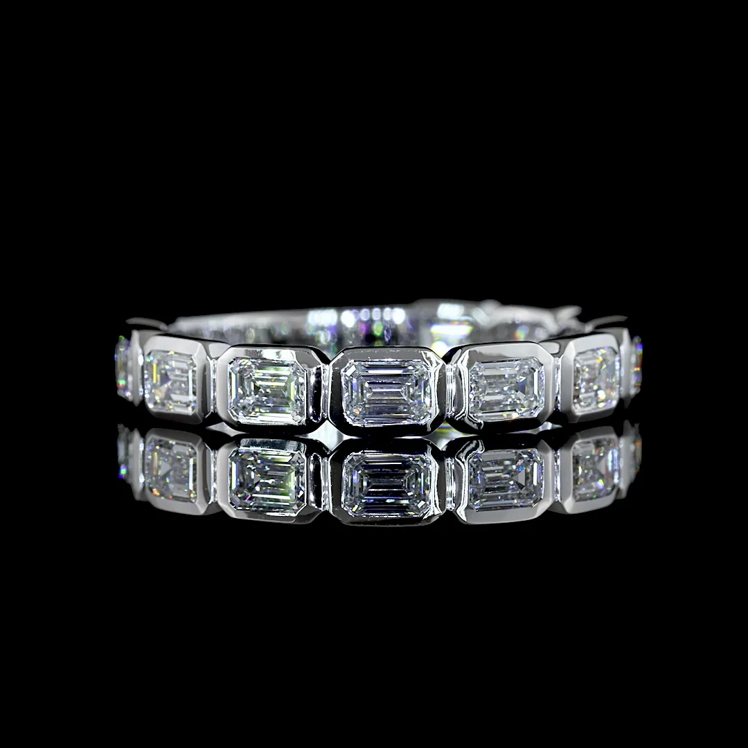 1.46 Cts 14k White Gold Emerald Shape 3/4 Band Eternity Band - Video