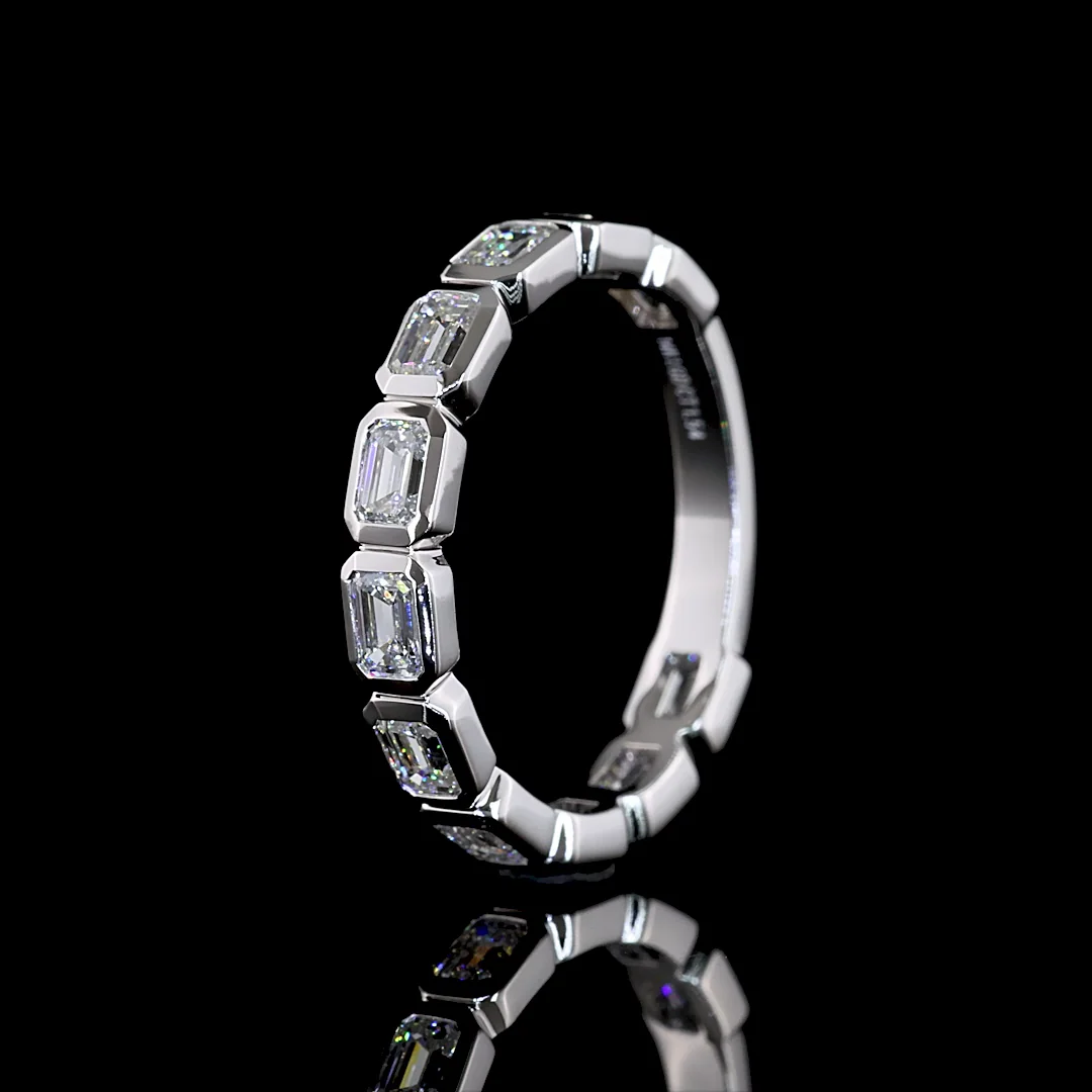 1.54 Cts 14k White Gold Emerald Shape 3/4 Band Eternity Band - Image 4