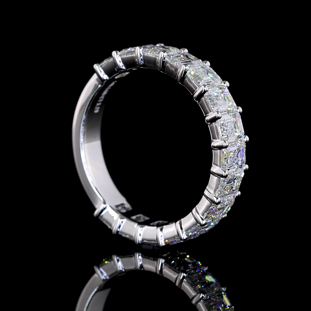 3.24 Cts 14k White Gold Emerald Shape 3/4 Band Eternity Band - Image 2