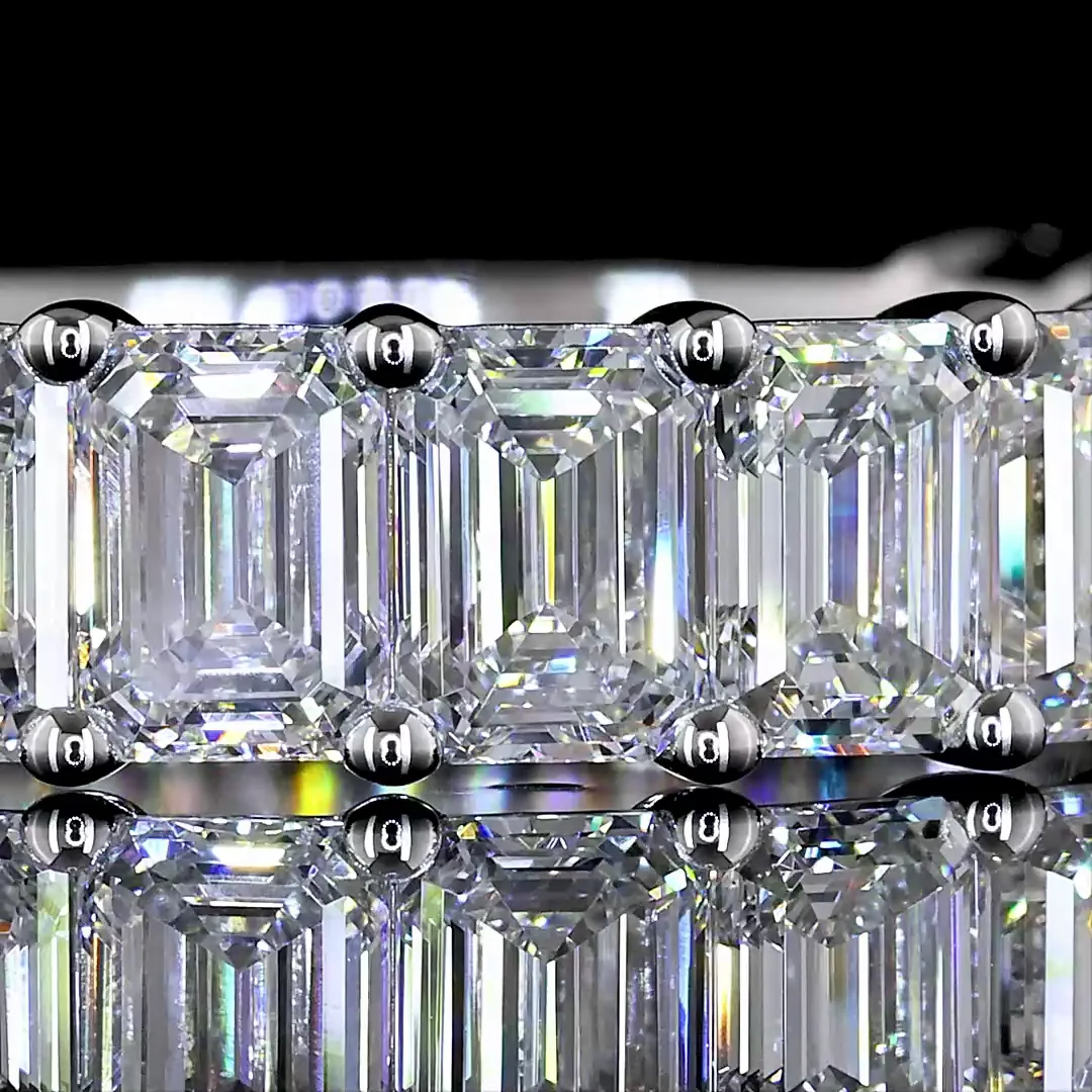 3.24 Cts 14k White Gold Emerald Shape 3/4 Band Eternity Band - Image 3