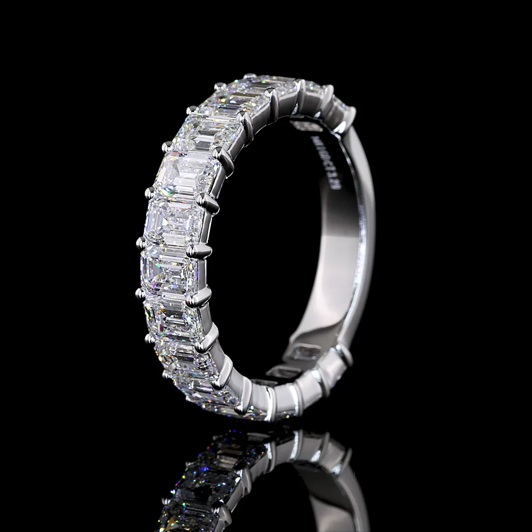 3.24 Cts 14k White Gold Emerald Shape 3/4 Band Eternity Band - Image 4