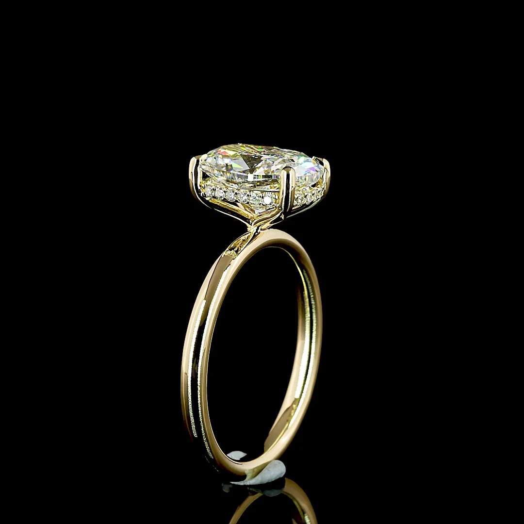 2.65 Cts 14k Yellow Gold Cushion Brilliant Shape Hidden Halo Ring - Image 4