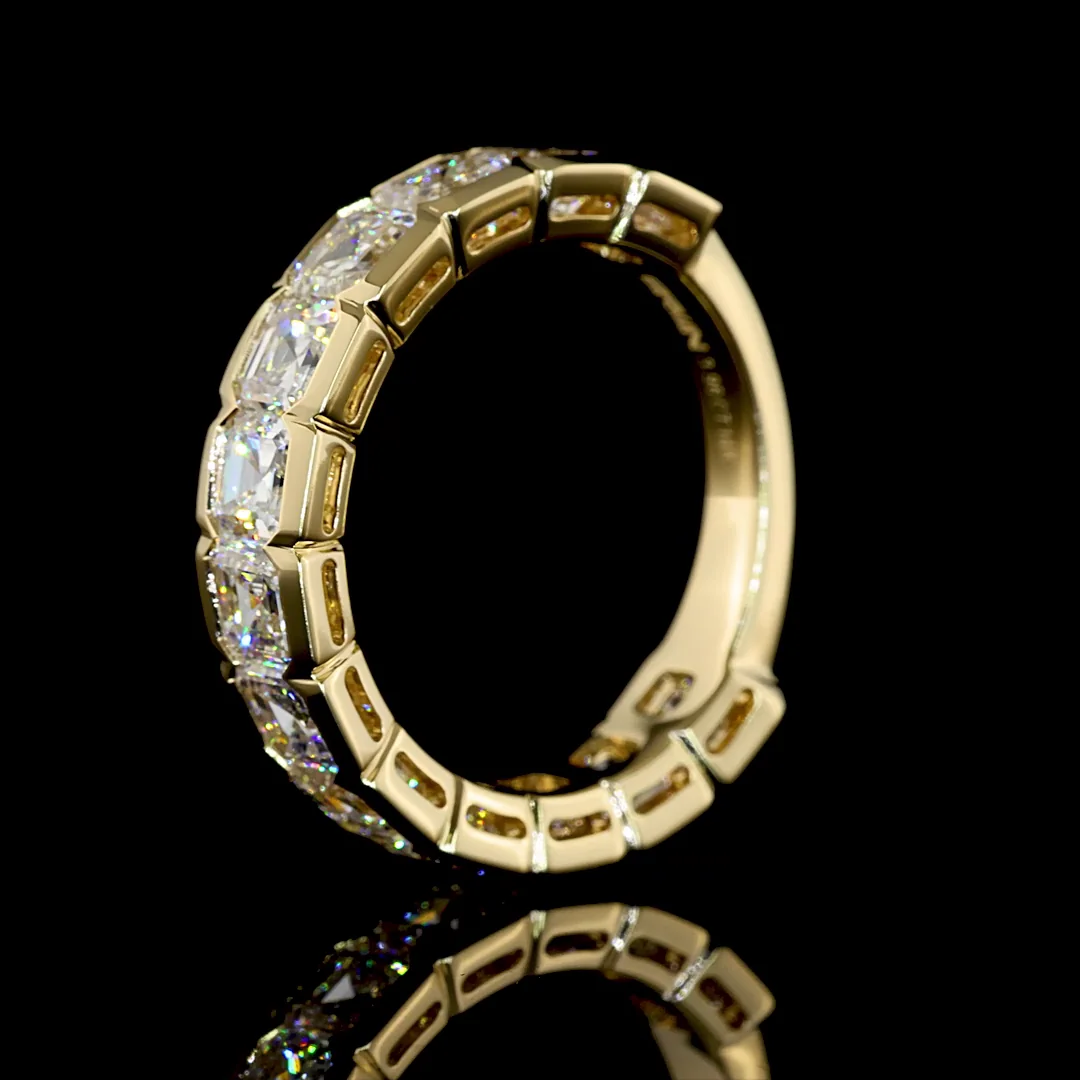 3.96 Cts 14k Yellow Gold Asscher Shape 3/4 Band Eternity Band - Image 4