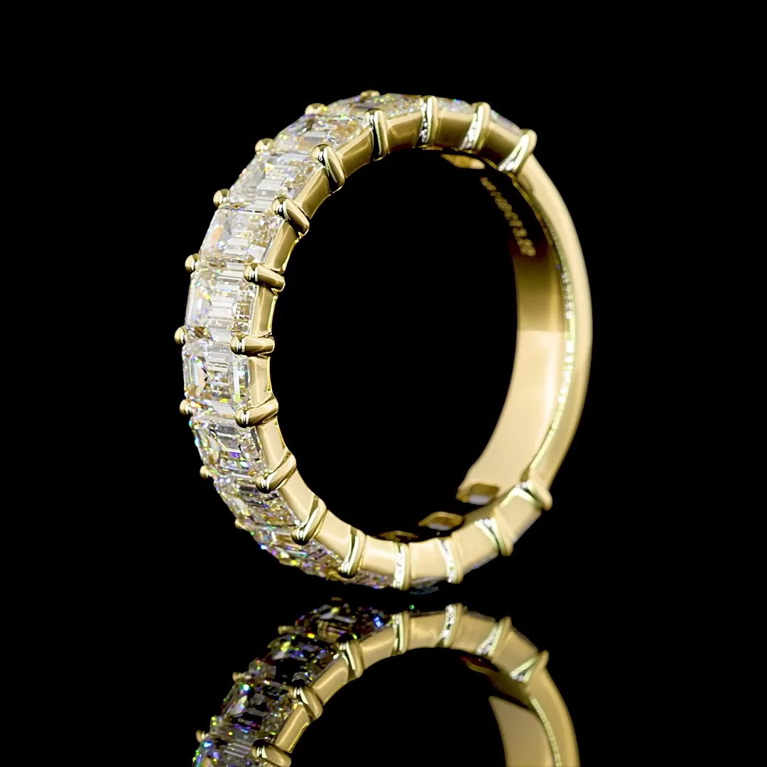 3.29 Cts 14k Yellow Gold Emerald Shape 3/4 Band Eternity Band - Image 4