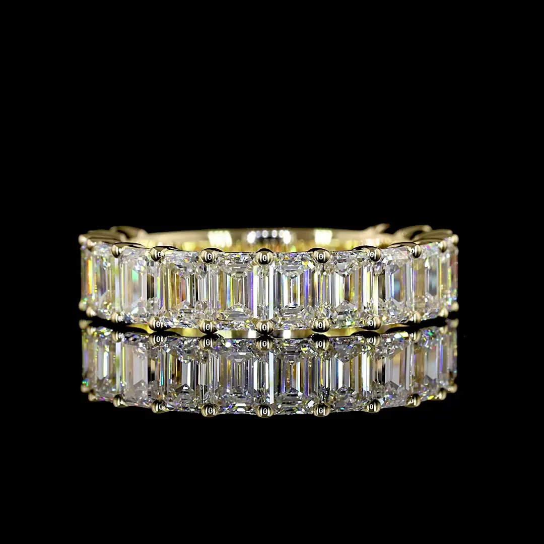 3.29 Cts 14k Yellow Gold Emerald Shape 3/4 Band Eternity Band - Video