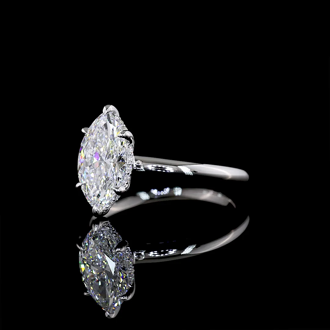 1.57 Cts 14k White Gold Marquise Shape Hidden Halo Ring - Image 2