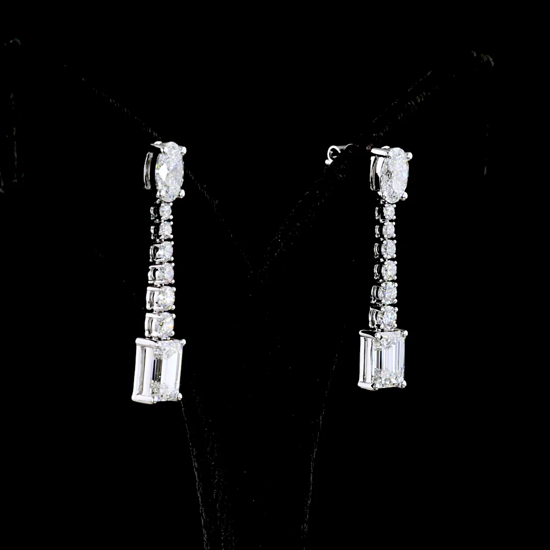 4.98 Cts 14k White Gold Mix Shape Hanging Earring - Image 2
