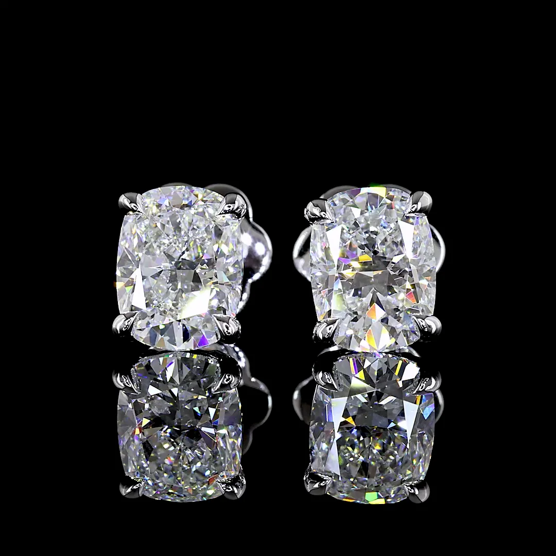 2.46 Cts 14k White Gold Cushion Brilliant Shape Studs Earring - Video