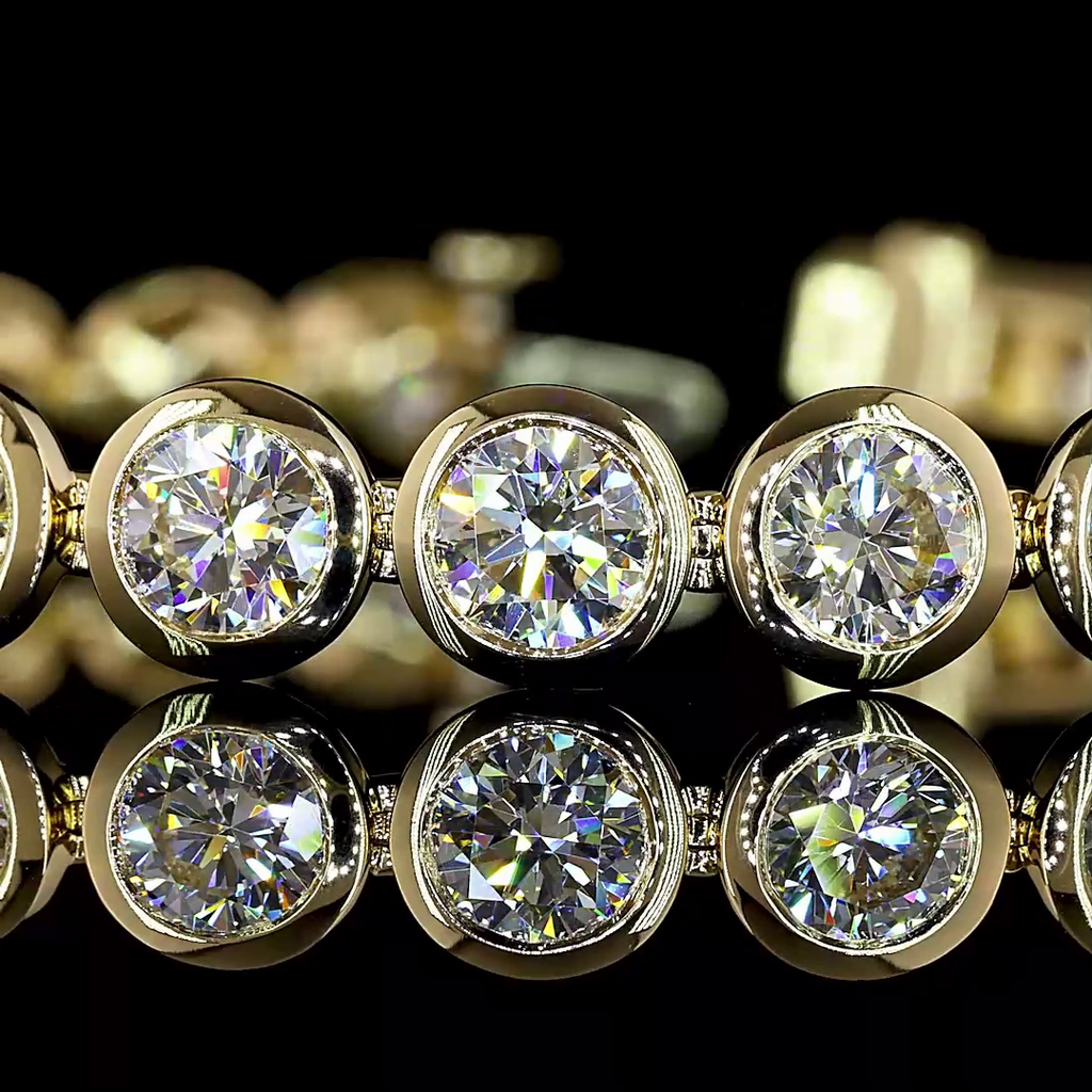 14.72 Cts 14k Yellow Gold Round Shape Tennis Bracelet - Image 2