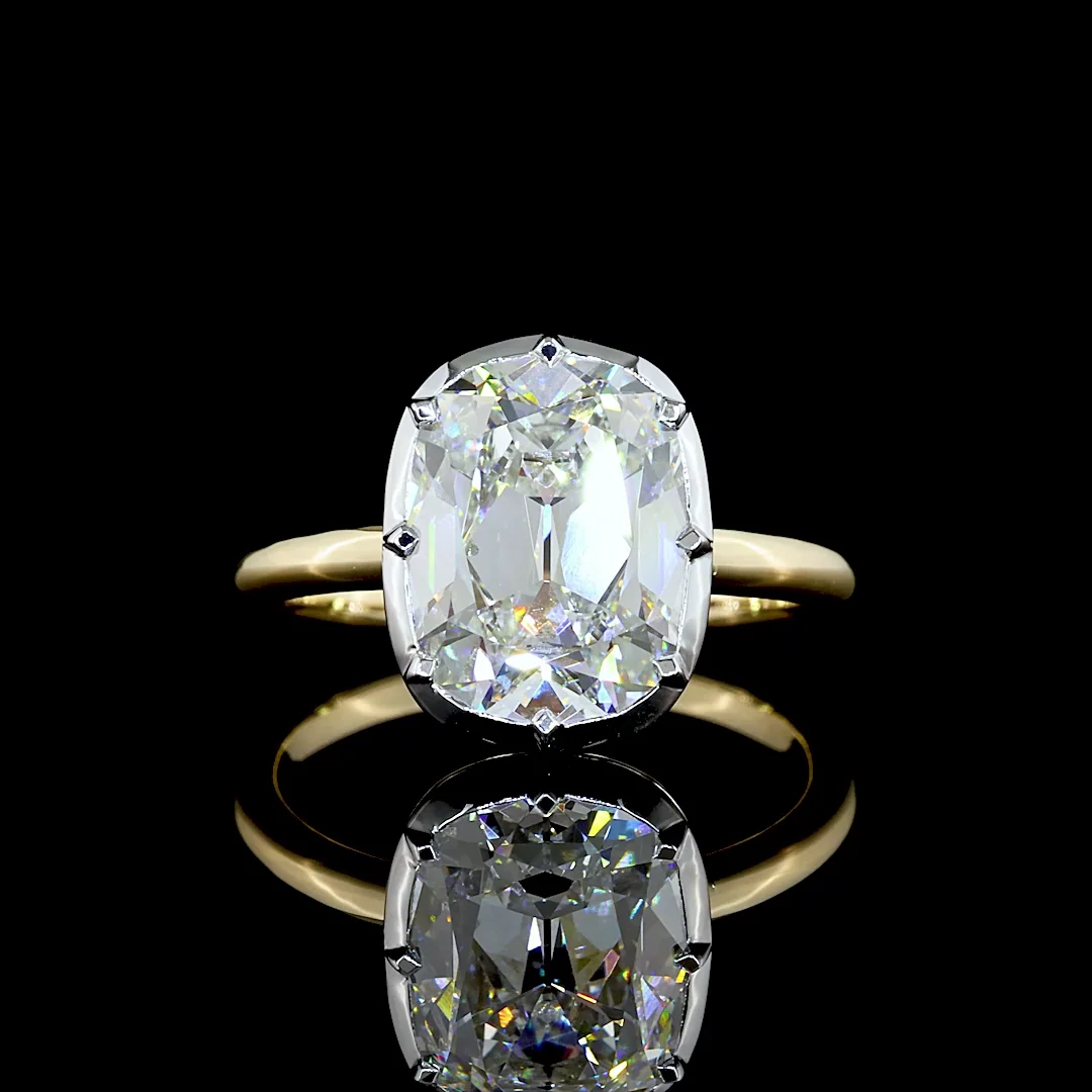 4.21 Cts 14k Two Tone Antique Cushion Shape Solitaire Ring - Video
