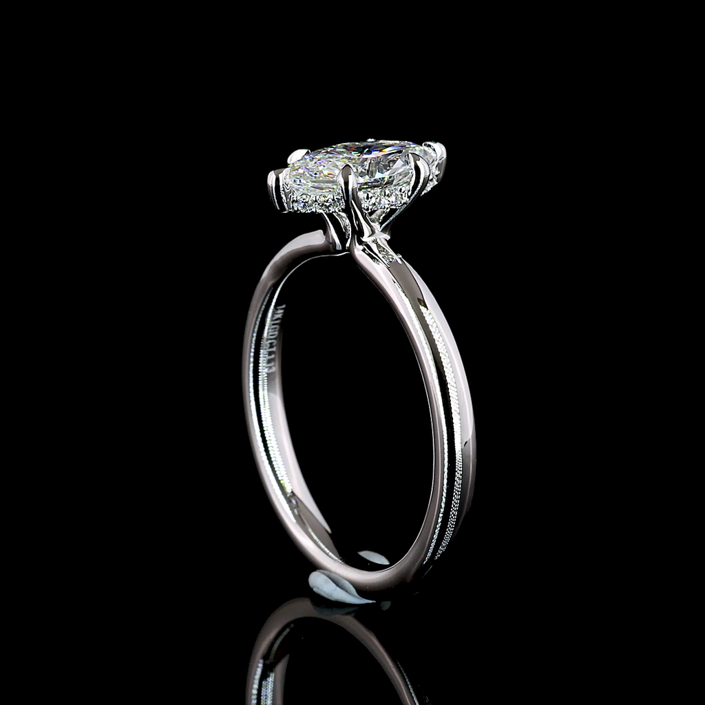 1.13 Cts 14k White Gold Marquise Shape Hidden Halo Ring - Image 2