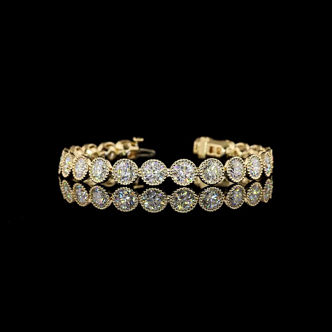 19.37 Cts 14k Yellow Gold Round Shape Tennis Bracelet - Video