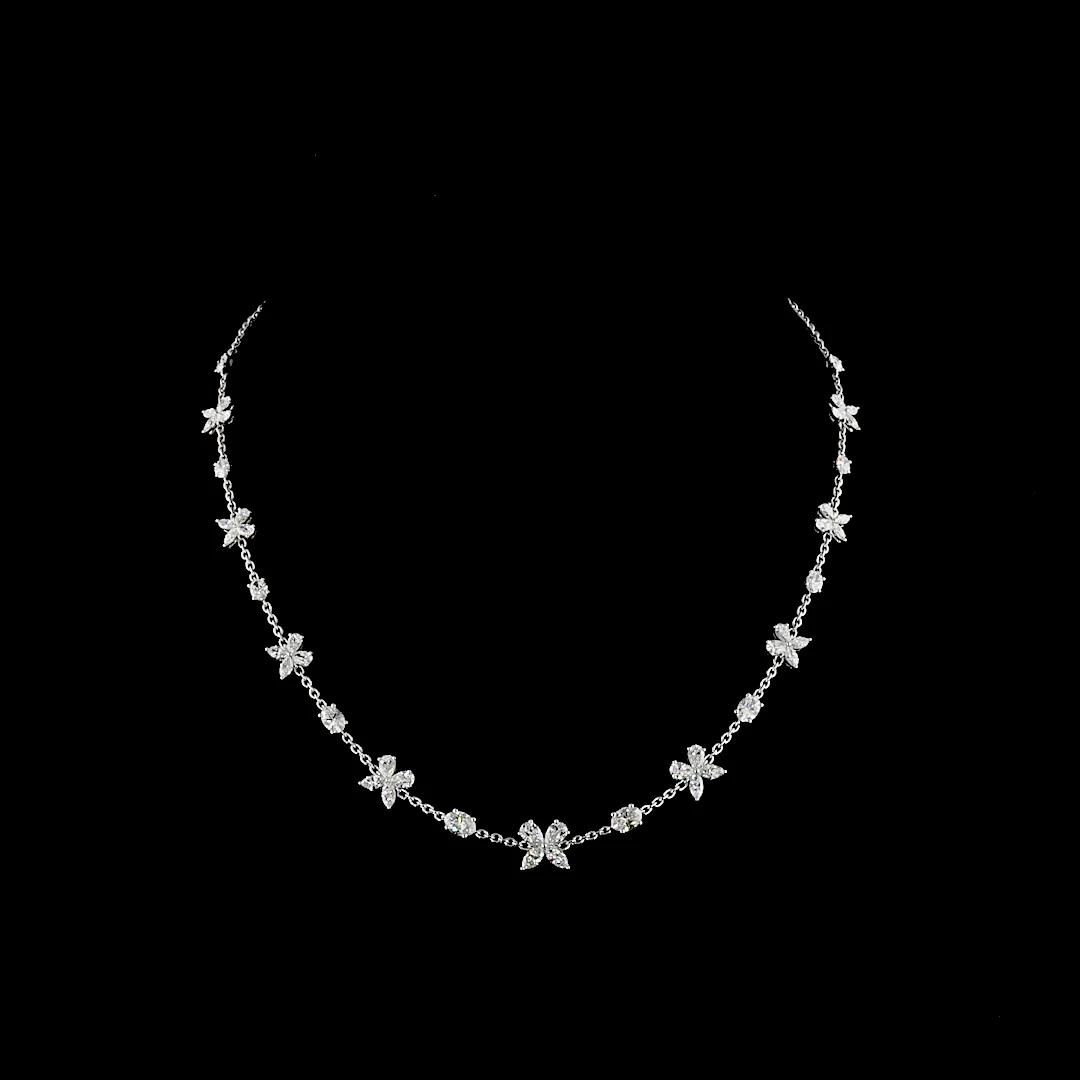 5.1 Cts 14k White Gold Mix Shape Station Necklace - Video