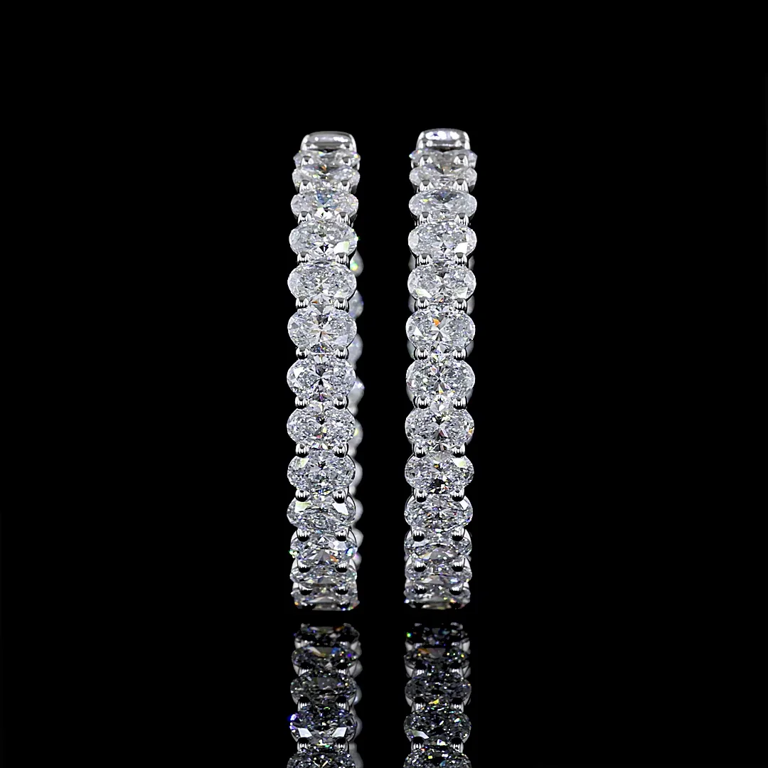 4.93 Cts 14k White Gold Oval Shape Hoops Earring - Video