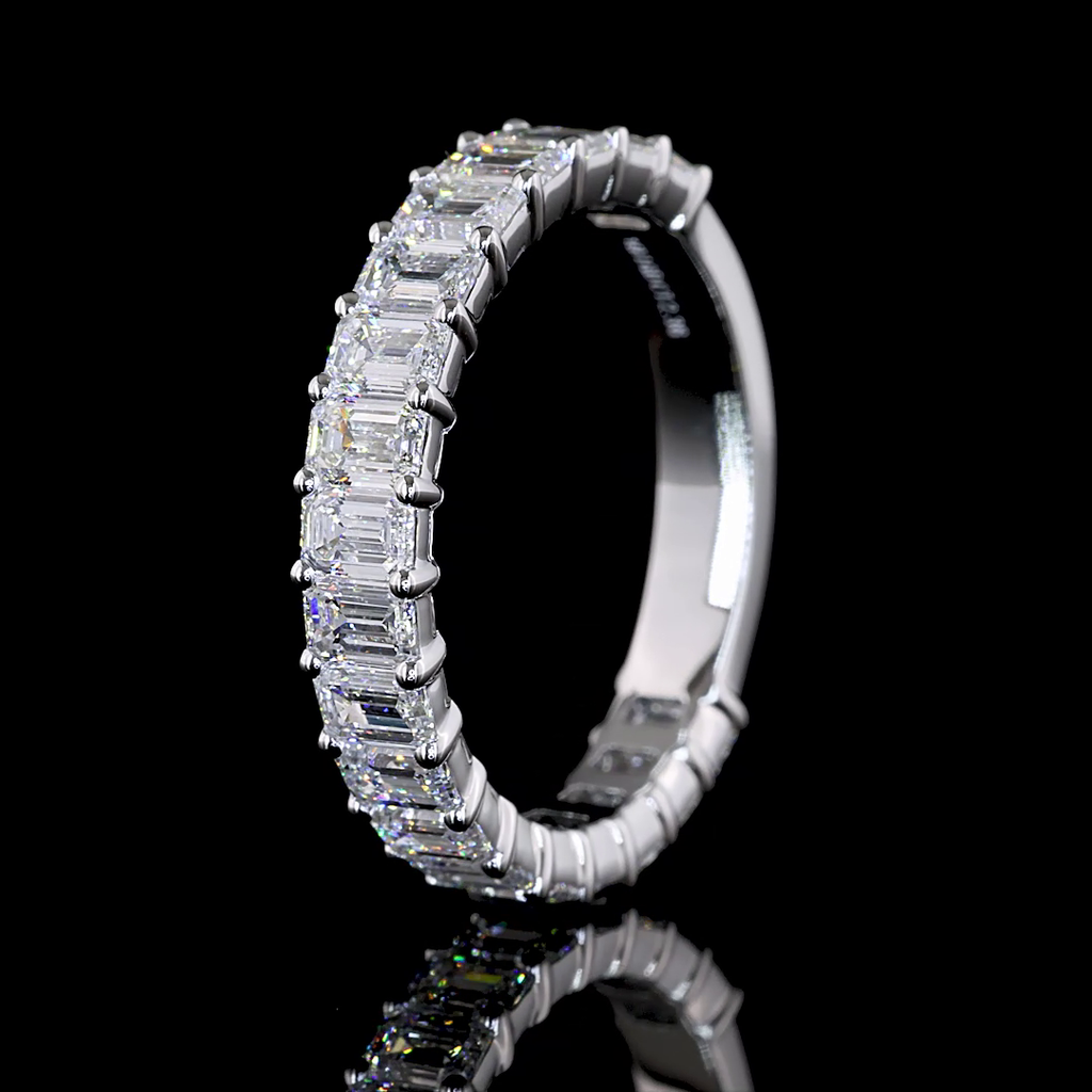 2.36 Cts 14k White Gold Emerald Shape 3/4 Band Eternity Band - Image 4