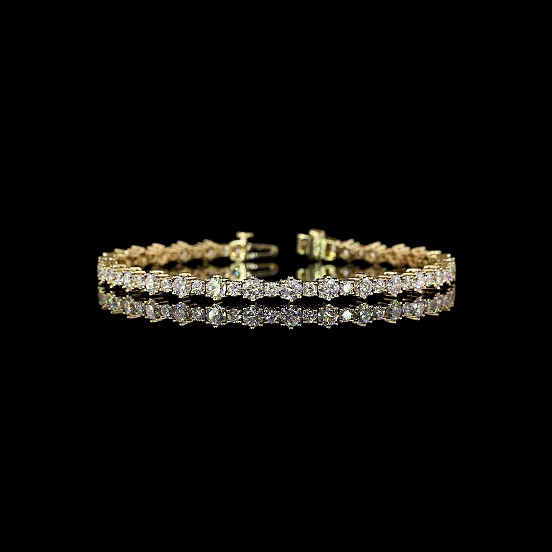 6.08 Cts 14k Yellow Gold Round Shape Station Line Tennis Bracelet - Video