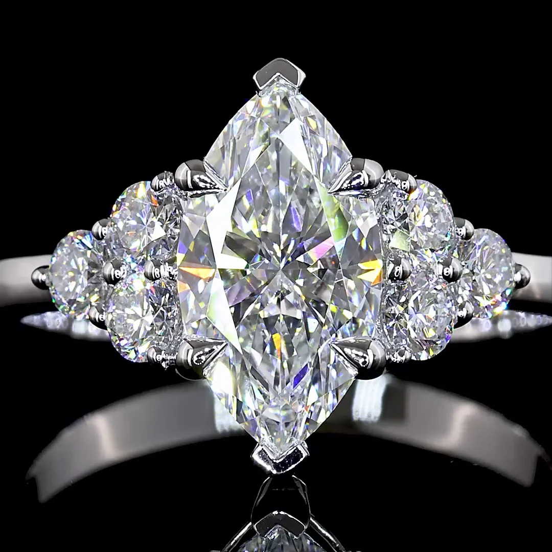 2 Cts 14k White Gold Marquise Shape Special Ring - Image 3