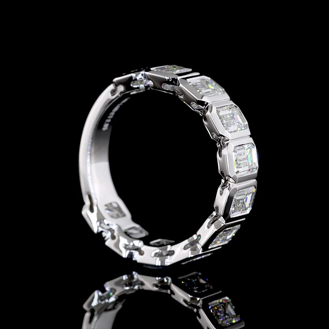 2.96 Cts 14k White Gold Emerald Shape 3/4 Band Eternity Band - Image 2