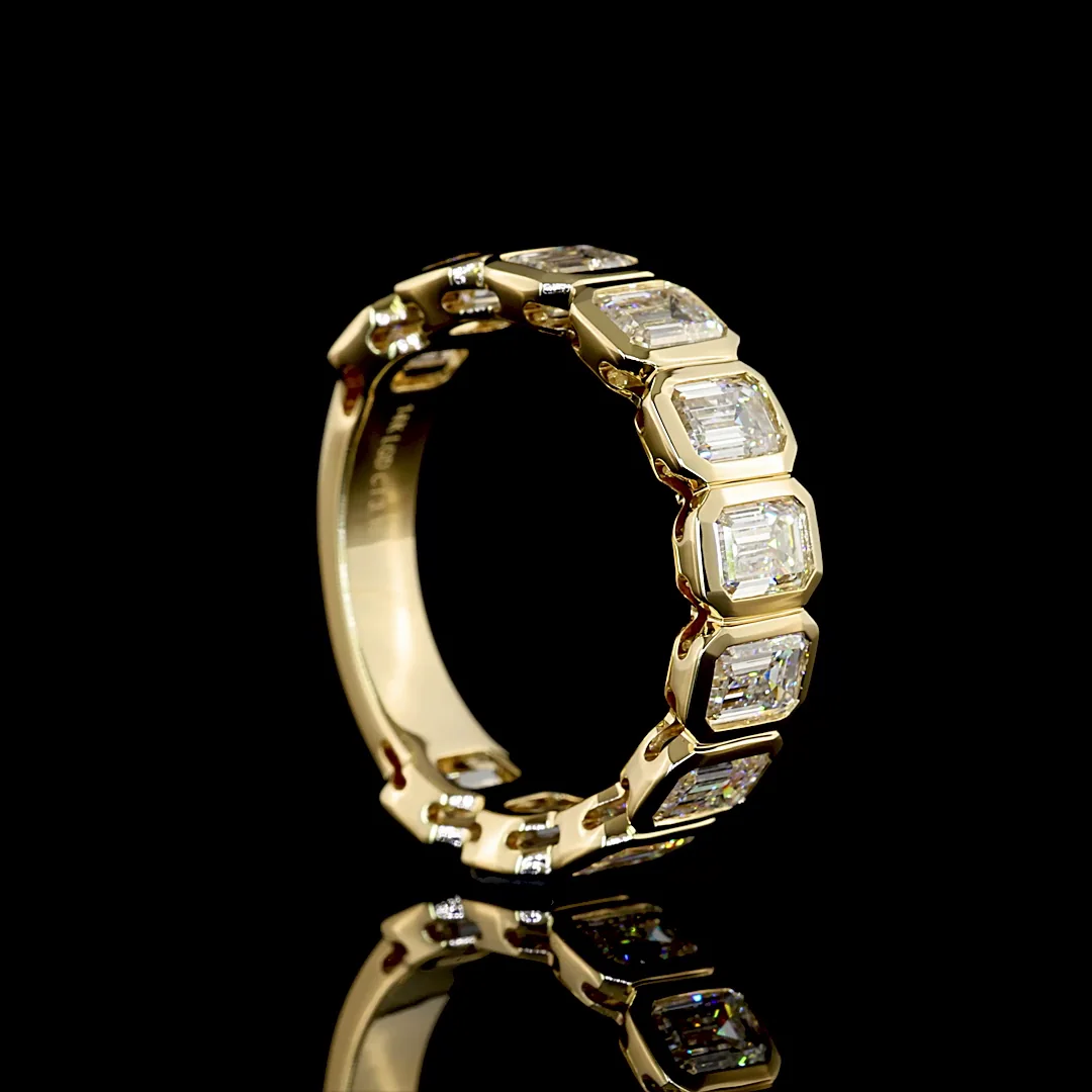 3.09 Cts 14k Yellow Gold Emerald Shape 3/4 Band Eternity Band - Image 2