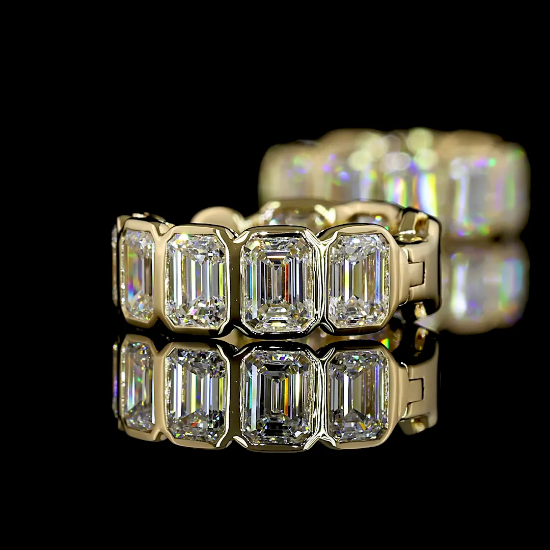 3.52 Cts 14k Yellow Gold Emerald Shape Huggies Earring - Image 2