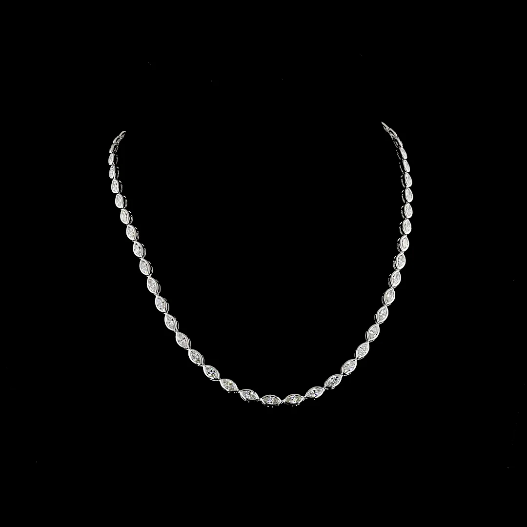 11.1 Cts 18k White Gold Marquise Shape Tennis Necklace - Video