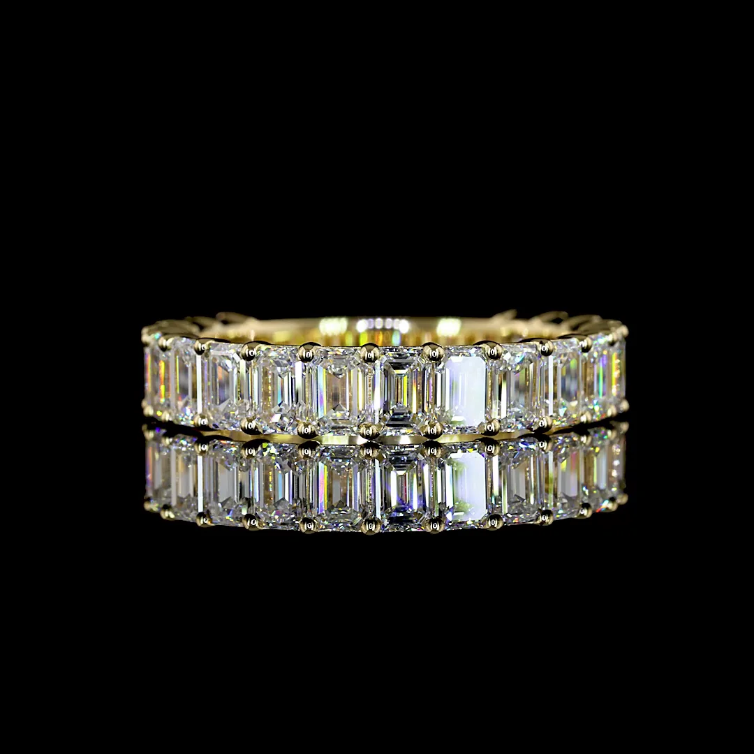 2.6 Cts 14k Yellow Gold Emerald Shape 3/4 Band Eternity Band - Video