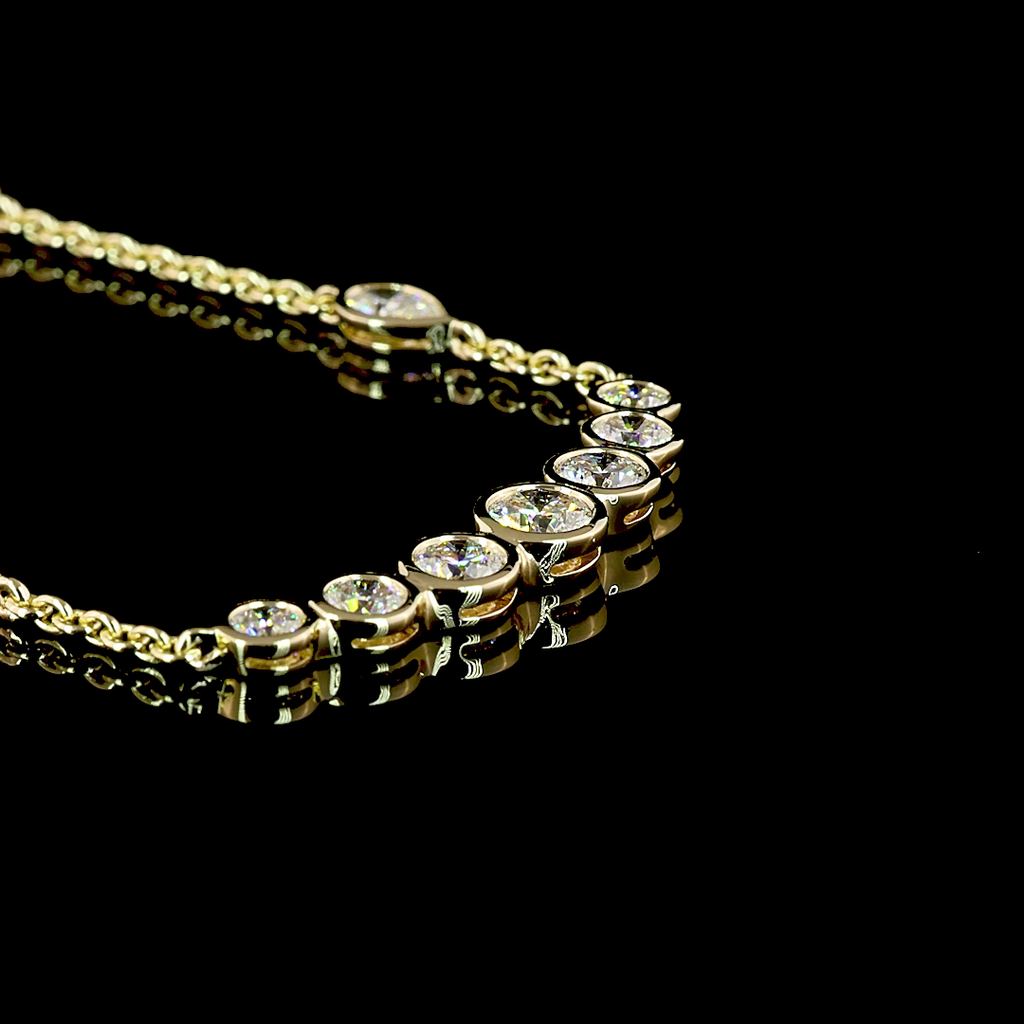 3.2 Cts 14k Yellow Gold Round Shape Station Necklace - Image 2