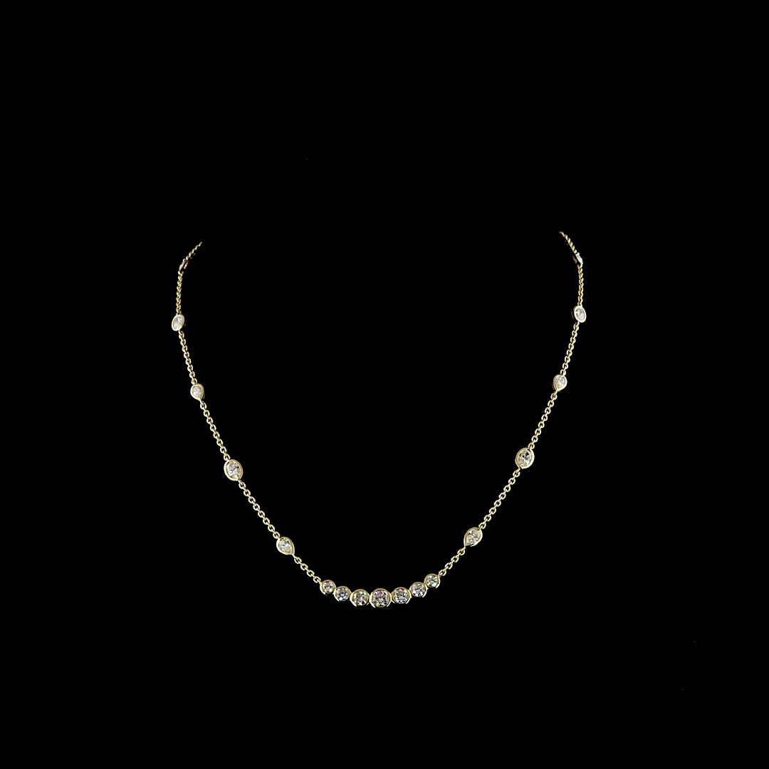 3.2 Cts 14k Yellow Gold Round Shape Station Necklace - Video